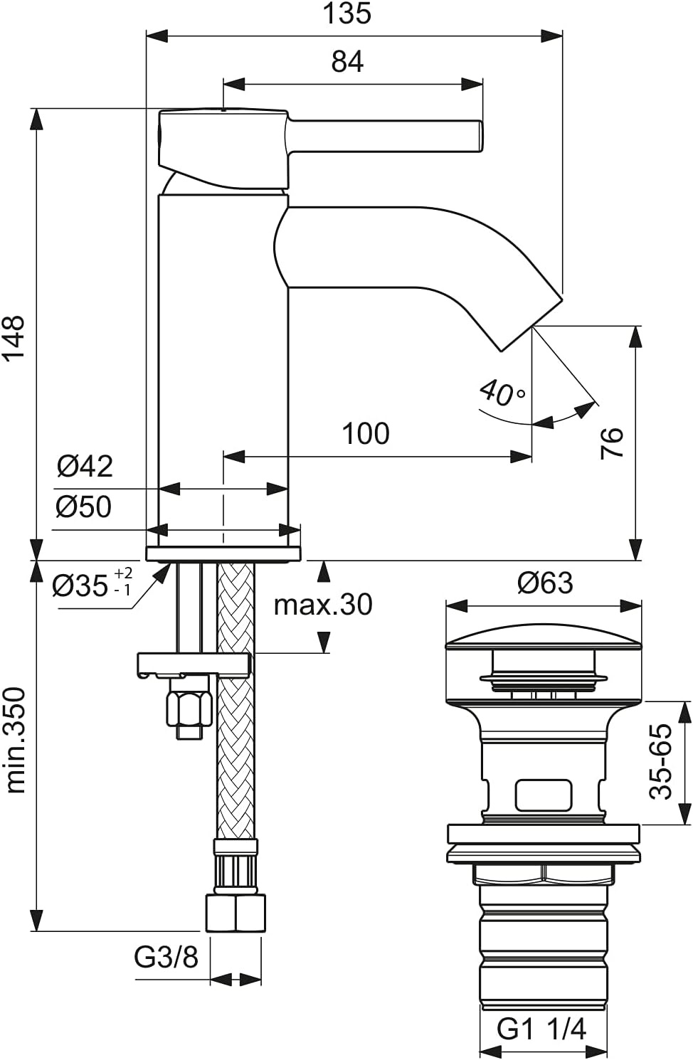 Ideal Standard - Ceraline eengreepsmengkraan voor wastafels, zwart zijde