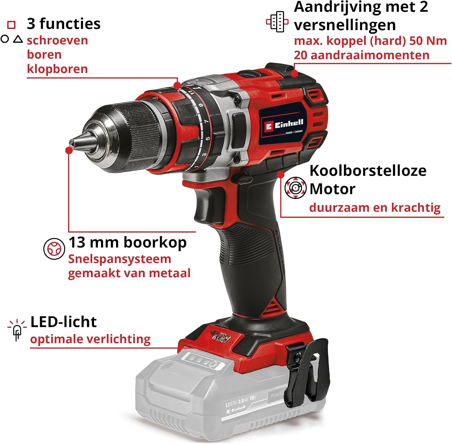 Einhell Accu-slagboorschroevendraaier TE-CD 18/50 Li-i BL Solo Power X-Change (Li-Ion, 18 V, 2 versnellingen transmissie)