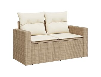 vidaXL Tuinbank 2-zits met kussens poly rattan beige