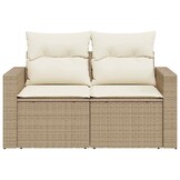 vidaXL Tuinbank 2-zits met kussens poly rattan beige