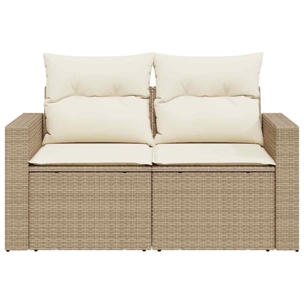 vidaXL Tuinbank 2-zits met kussens poly rattan beige