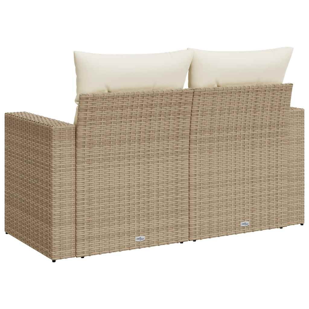vidaXL Tuinbank 2-zits met kussens poly rattan beige