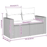 vidaXL Tuinbank 2-zits met kussens poly rattan beige