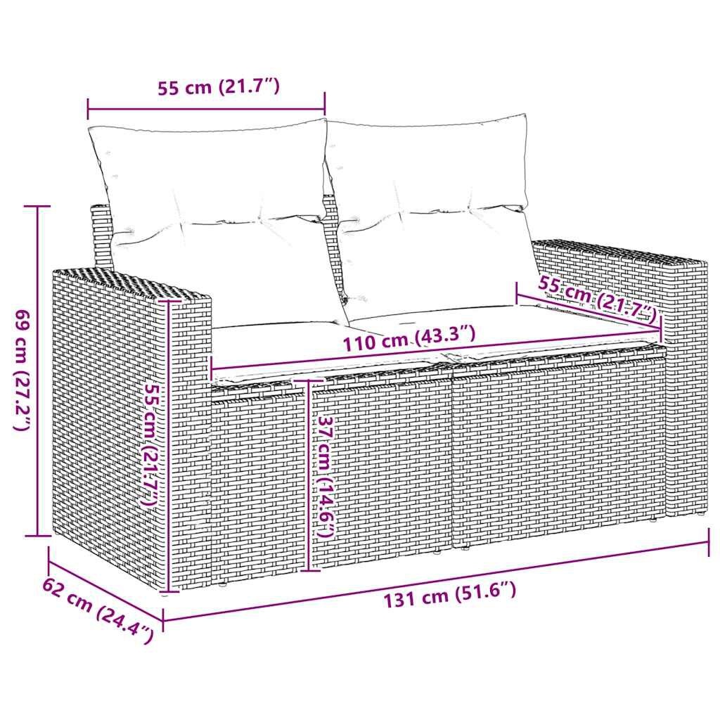 vidaXL Tuinbank 2-zits met kussens poly rattan beige