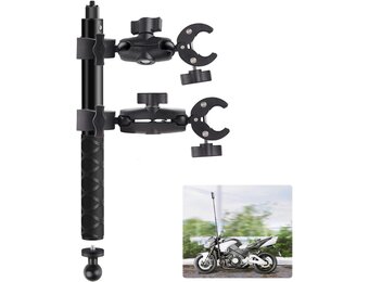 Actiecamerahouder voor motorfiets en fiets, zwart, compatibel met Insta360 X4/X3/X2/X RS/GO 3 en GoPro (13/12/11/10/9/8/7), 1/4 inch schroefdraad