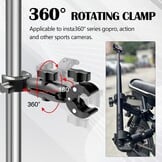Actiecamerahouder voor motorfiets en fiets, zwart, compatibel met Insta360 X4/X3/X2/X RS/GO 3 en GoPro (13/12/11/10/9/8/7), 1/4 inch schroefdraad
