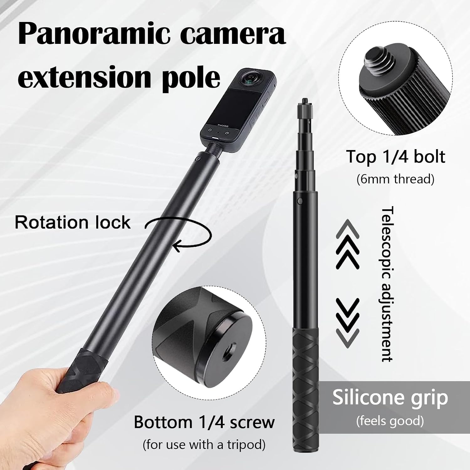 Actiecamerahouder voor motorfiets en fiets, zwart, compatibel met Insta360 X4/X3/X2/X RS/GO 3 en GoPro (13/12/11/10/9/8/7), 1/4 inch schroefdraad
