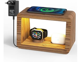 draadloos laadstation, 15 W, snelle draadloze oplader, nachtlampje met 3 kleuren en instelbare helderheid, laadstation voor iPhones/Air Podes Pro/iWatches
