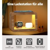 draadloos laadstation, 15 W, snelle draadloze oplader, nachtlampje met 3 kleuren en instelbare helderheid, laadstation voor iPhones/Air Podes Pro/iWatches