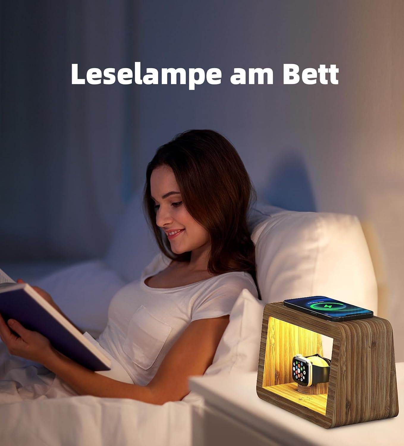 draadloos laadstation, 15 W, snelle draadloze oplader, nachtlampje met 3 kleuren en instelbare helderheid, laadstation voor iPhones/Air Podes Pro/iWatches