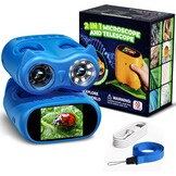 Ashfly Microscoop voor kinderen en Telescoop voor kinderen, 1000x USB, 2-in-1 draagbare zakmicroscoop, 4K 2.0 inch scherm, 10-voudige vergroting, wetenschap buiten vanaf 3 jaar (blauw)