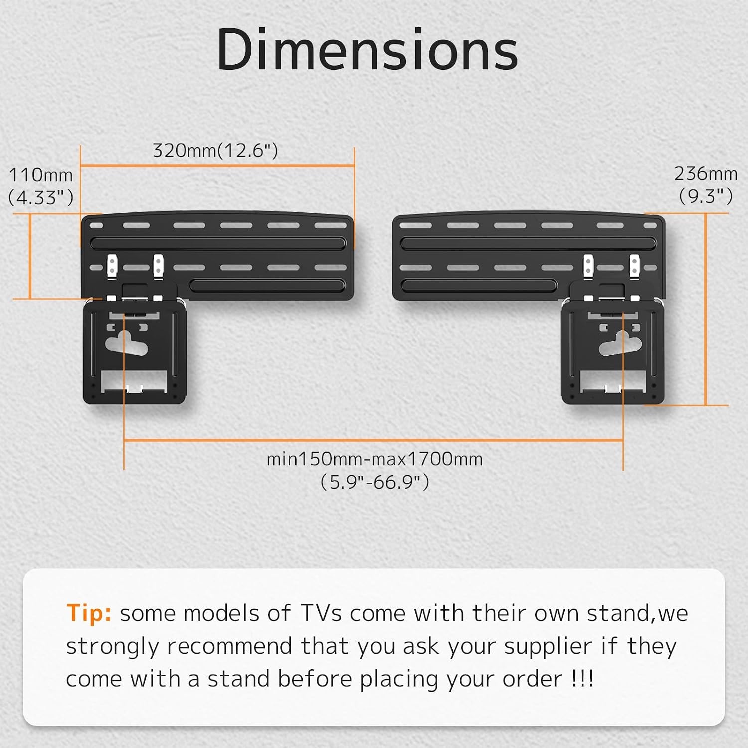 Ultra Slim wandhouder voor Samsung (2021) 43-85 inch tv's, tv-muurbeugel voor Samsung met een maximaal gewicht van 60 kg, VESA max. 1700 x 800 mm