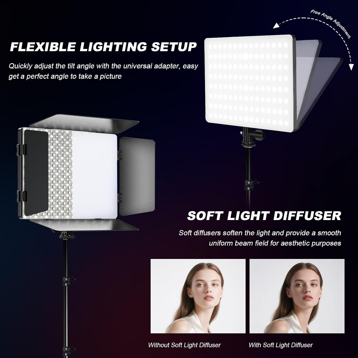 Soonpho 2 stuks videolicht LED RGB paneel met roosterdeur 2500-8500K dimbaar 20W fotografie studio licht met 1,6 m statief standaard en mobiele telefoonhouder voor video Youtube Live