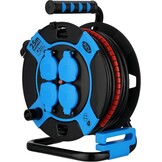 REV Kabelhaspel 25 meter - Met kabelbescherming en 4 stopcontacten - Blauw