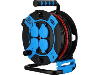 REV Kabelhaspel 25 meter - Met kabelbescherming en 4 stopcontacten - Blauw