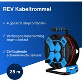 REV Kabelhaspel 25 meter - Met kabelbescherming en 4 stopcontacten - Blauw