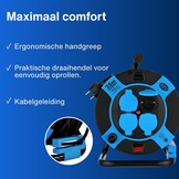 REV Kabelhaspel 25 meter - Met kabelbescherming en 4 stopcontacten - Blauw