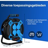 REV Kabelhaspel 25 meter - Met kabelbescherming en 4 stopcontacten - Blauw