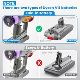 Klickstil SV15 3900mAh V11 accu voor Dyson, met oplader, ASUNCELL reserveaccu voor V11 Torque Drive, Outsize, Absolute, Extra, V15, Detect Absolute, Extra, SV15, SV16, SV22, handheld accustofzuiger