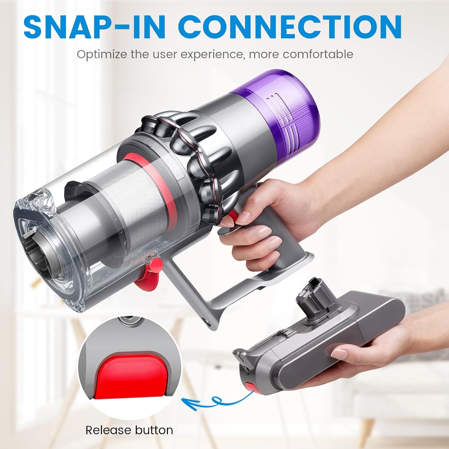 Klickstil SV15 3900mAh V11 accu voor Dyson, met oplader, ASUNCELL reserveaccu voor V11 Torque Drive, Outsize, Absolute, Extra, V15, Detect Absolute, Extra, SV15, SV16, SV22, handheld accustofzuiger