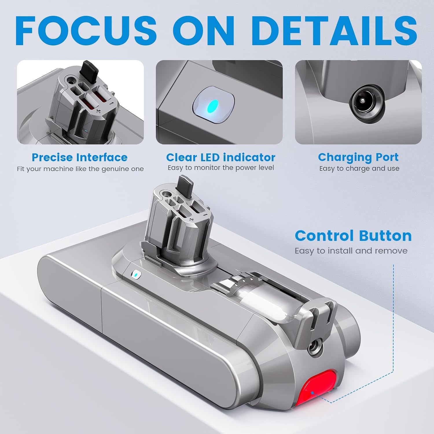 Klickstil SV15 3900mAh V11 accu voor Dyson, met oplader, ASUNCELL reserveaccu voor V11 Torque Drive, Outsize, Absolute, Extra, V15, Detect Absolute, Extra, SV15, SV16, SV22, handheld accustofzuiger