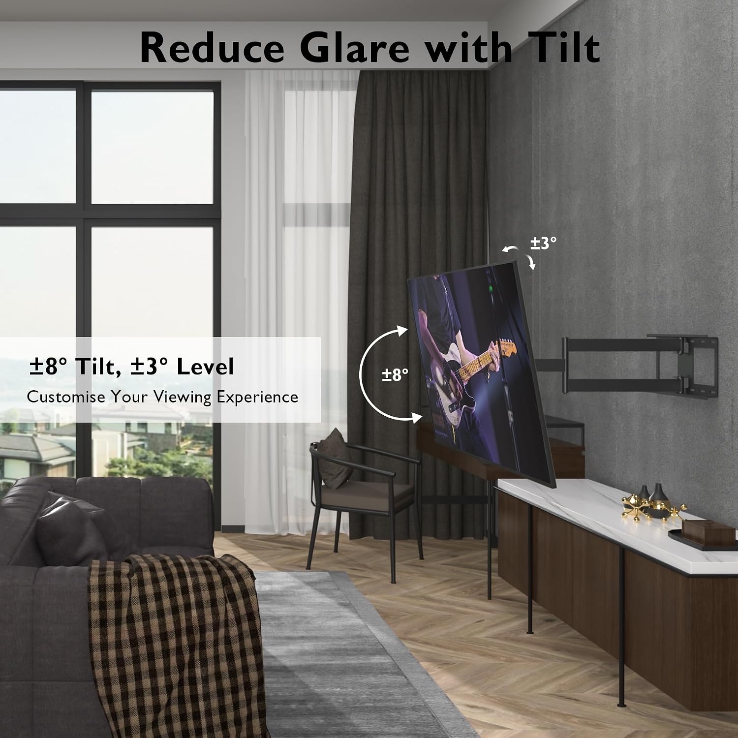 BONTEC TV-Muurbeugel met 850 mm Extra Lange Scharnierarm voor 32-70 Inch LCD/LED/OLED-TV's tot 60 kg, Kantelbaar, Zwenkbaar, Draaibaar, Max. VESA 400x400mm - Maat Verlengbaar 850 mm