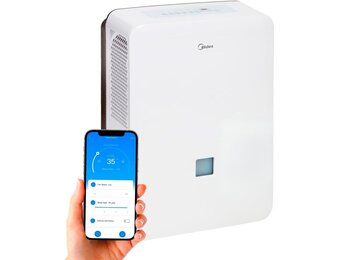 MIDEA Industriële luchtontvochtiger met grote inhoud van 50 l, voor luchtvochtigheid binnenshuis tot 112 m²/300 m³, luchtontvochtiger voor grote ruimtes met uitneembare tank, laag stroomverbruik