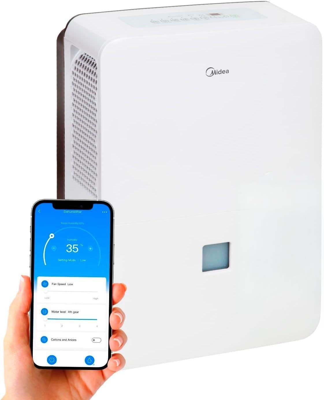 MIDEA Industriële luchtontvochtiger met grote inhoud van 50 l, voor luchtvochtigheid binnenshuis tot 112 m²/300 m³, luchtontvochtiger voor grote ruimtes met uitneembare tank, laag stroomverbruik