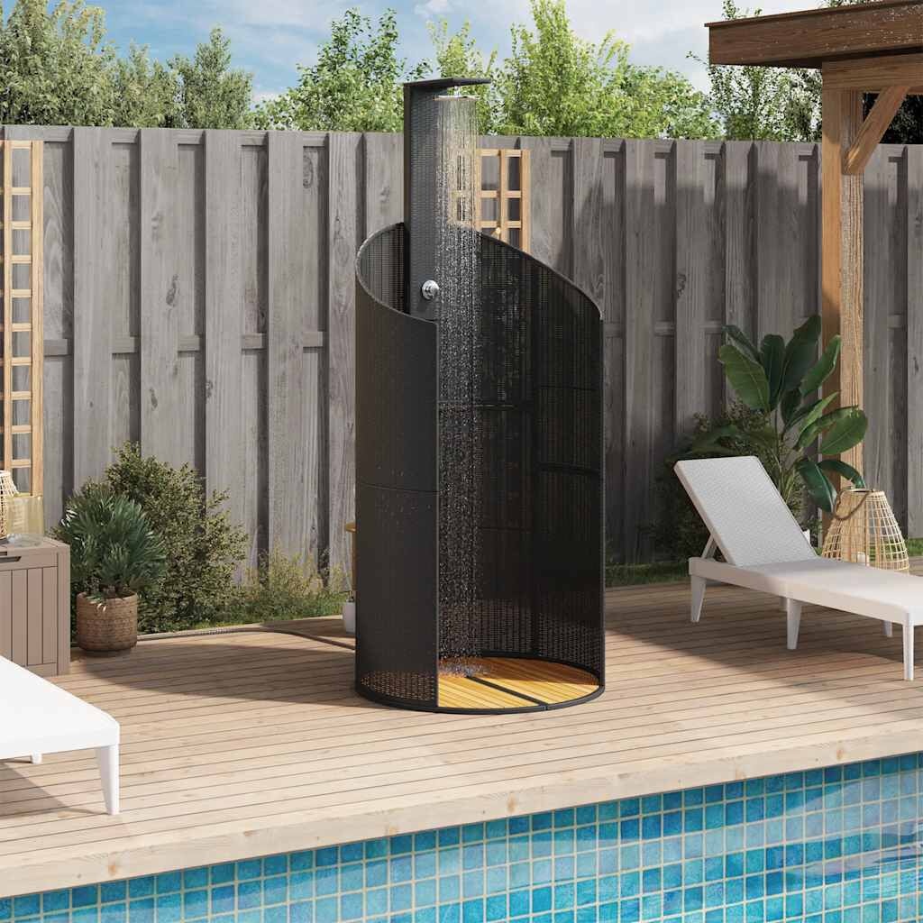 vidaXL Buitendouche 100x100x241,5 cm poly rattan en acaciahout zwart