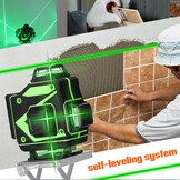 Cross Line Laser, 4 x 360° zelfnivellerende groene laserwaterpas, 4D-rotatielaser met 16 lijnen, zelfnivellerend met 2 batterijen, in hoogte verstelbare verlengstangstatief