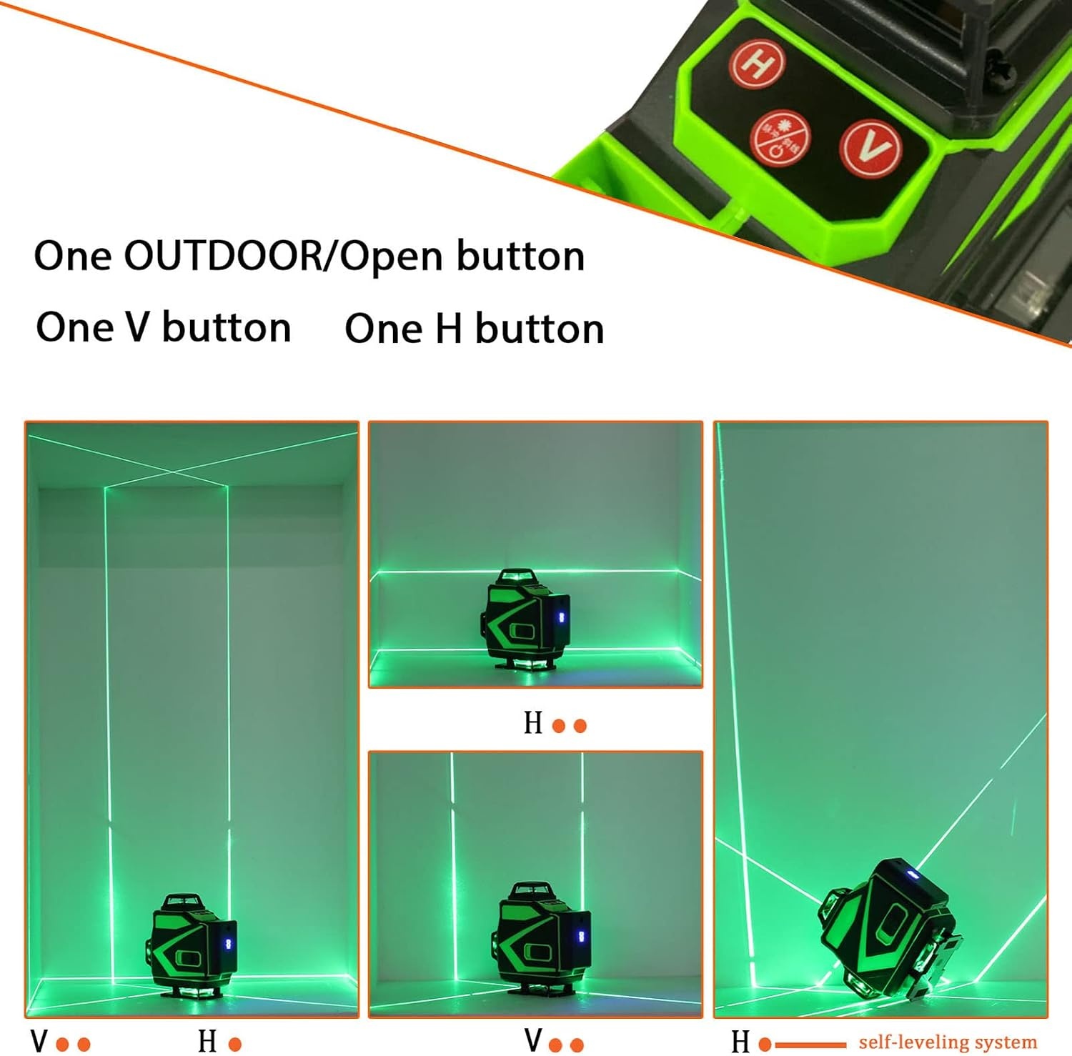 Cross Line Laser, 4 x 360° zelfnivellerende groene laserwaterpas, 4D-rotatielaser met 16 lijnen, zelfnivellerend met 2 batterijen, in hoogte verstelbare verlengstangstatief