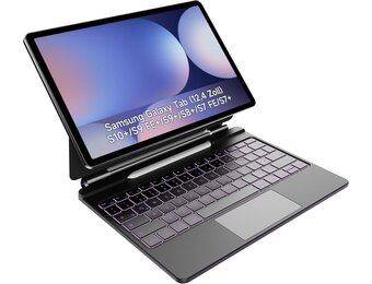 HOU Toetsenbordhoes voor Samsung Galaxy Tab S10+/S9 FE+/S9+/S8+/S7 FE/S7+ (12,4 inch) met magneetstandaard, multi-touch-trackpad, S-penhouder, 7 kleuren, 3 niveaus, achtergrondverlichting,