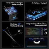 HOU Toetsenbordhoes voor Samsung Galaxy Tab S10+/S9 FE+/S9+/S8+/S7 FE/S7+ (12,4 inch) met magneetstandaard, multi-touch-trackpad, S-penhouder, 7 kleuren, 3 niveaus, achtergrondverlichting,