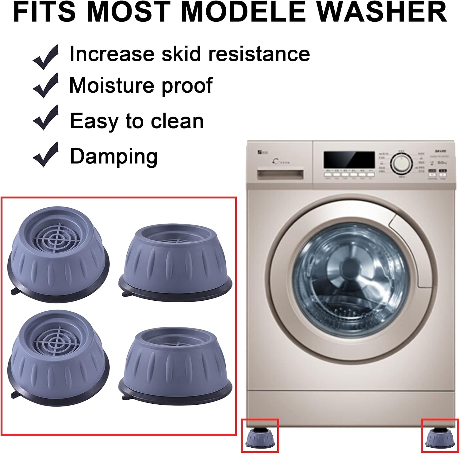 12 stuks wasmachine anti-vibratievoeten, trillingsdemper voor wasmachine, antislip voeten ter voorkoming van lawaai en wegglijden