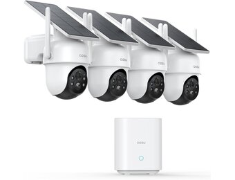 AOSU 2K Solar Beveiligingscamera Set - 4 Stuks - 360° Draaibaar - Met Homebase en Nachtzicht