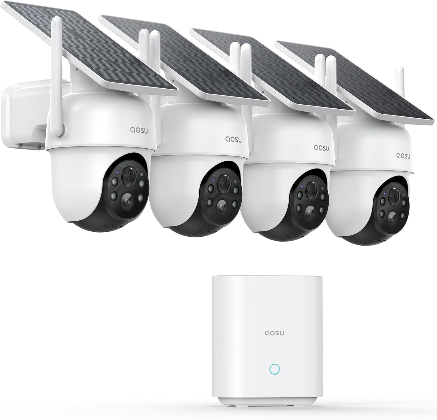 AOSU 2K Solar Beveiligingscamera Set - 4 Stuks - 360° Draaibaar - Met Homebase en Nachtzicht