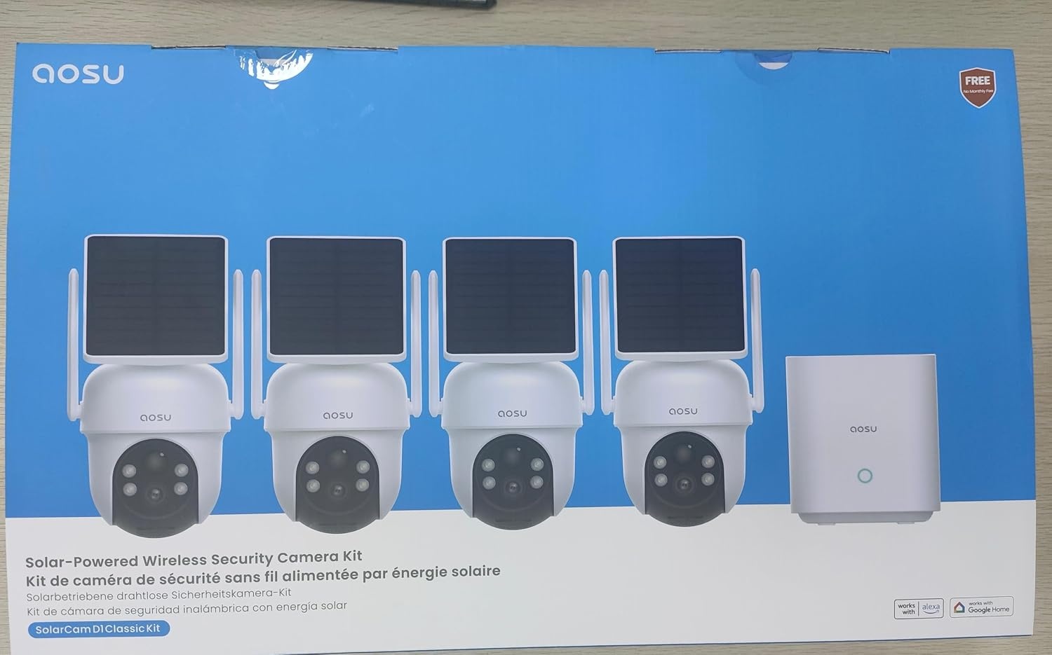 AOSU 2K Solar Beveiligingscamera Set - 4 Stuks - 360° Draaibaar - Met Homebase en Nachtzicht