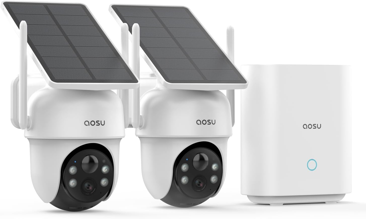 AOSU 2K Solar Beveiligingscamera Set - 4 Stuks - 360° Draaibaar - Met Homebase en Nachtzicht
