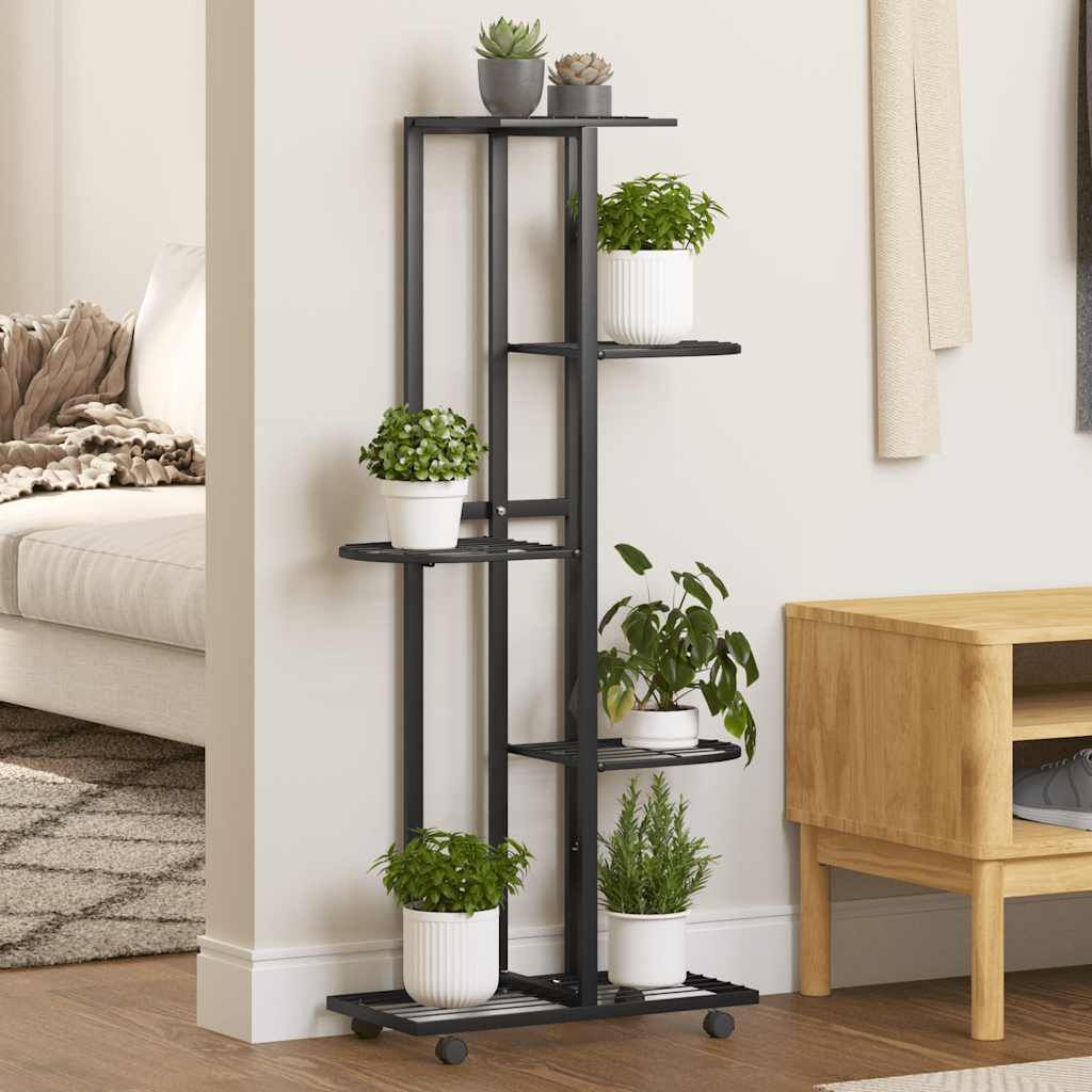 vidaXL Bloemenstandaard met wielen 5-laags 44x23x100 cm ijzer zwart
