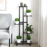 vidaXL Bloemenstandaard met wielen 5-laags 44x23x100 cm ijzer zwart
