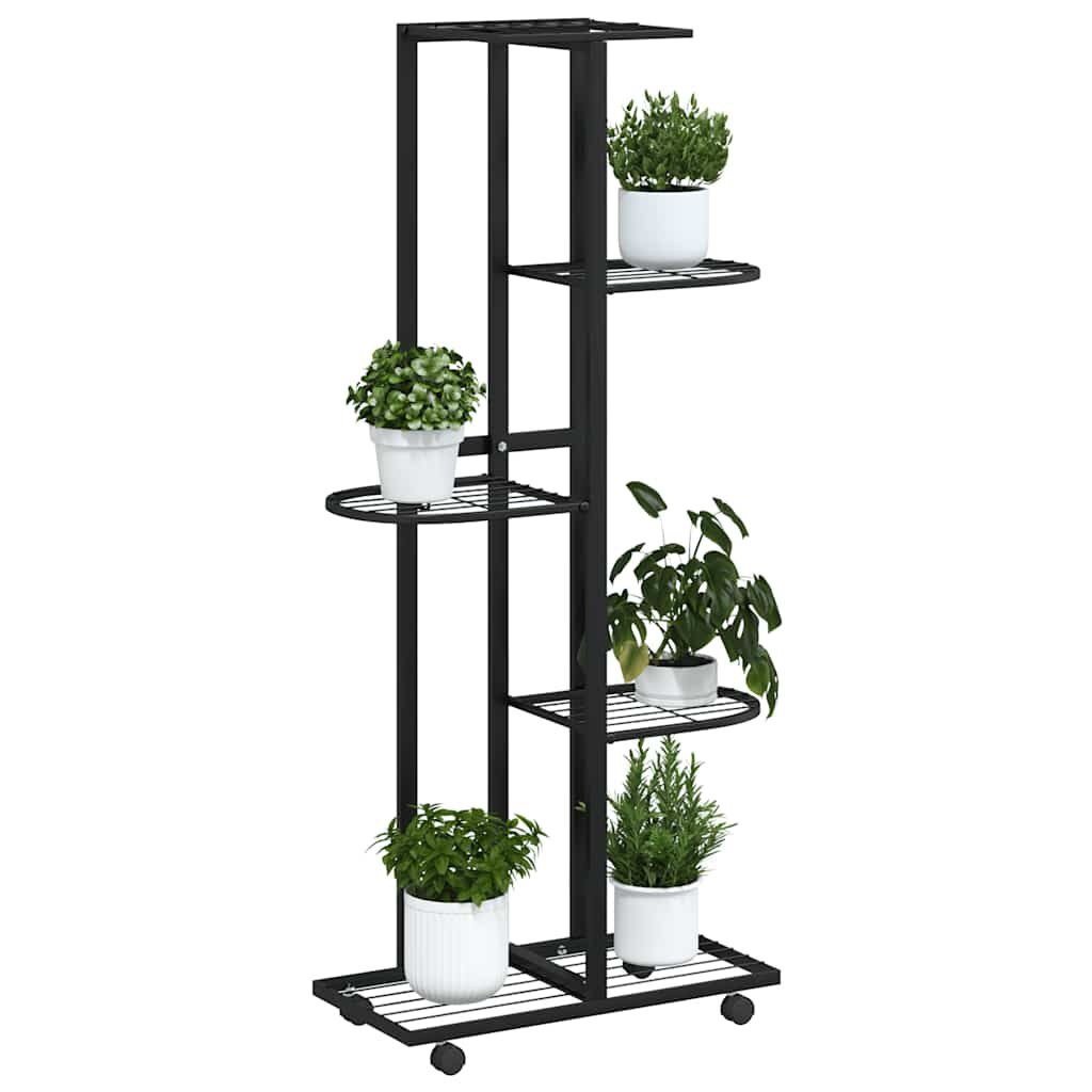 vidaXL Bloemenstandaard met wielen 5-laags 44x23x100 cm ijzer zwart