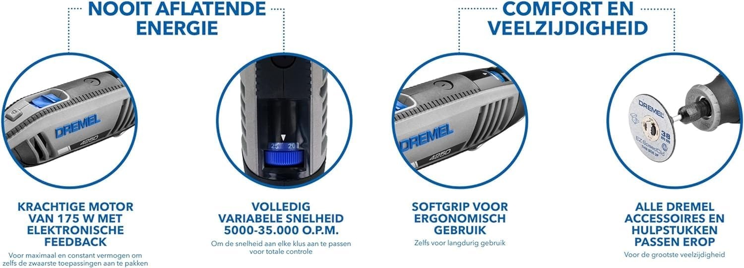 Dremel 4250 Multitool 175 W, rotatiegereedschapset met 35 accessoires, 175 W motor met elektronische feedback, variabele snelheid 5.000-35.000 o.p.m.
