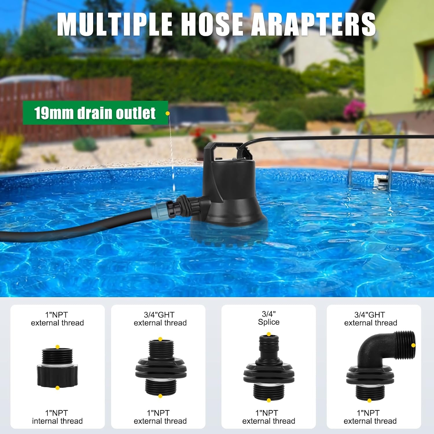 400W Slimme Vuilwaterpomp, 8000L/H Automatisch aan- en uitzetten Waterpomp Dompelpomp