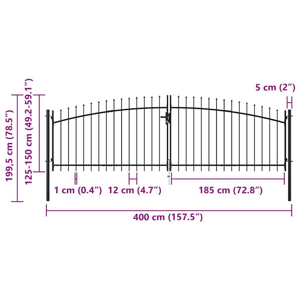 vidaXL Hekpoort dubbele deur met speren bovenkant 400x200 cm