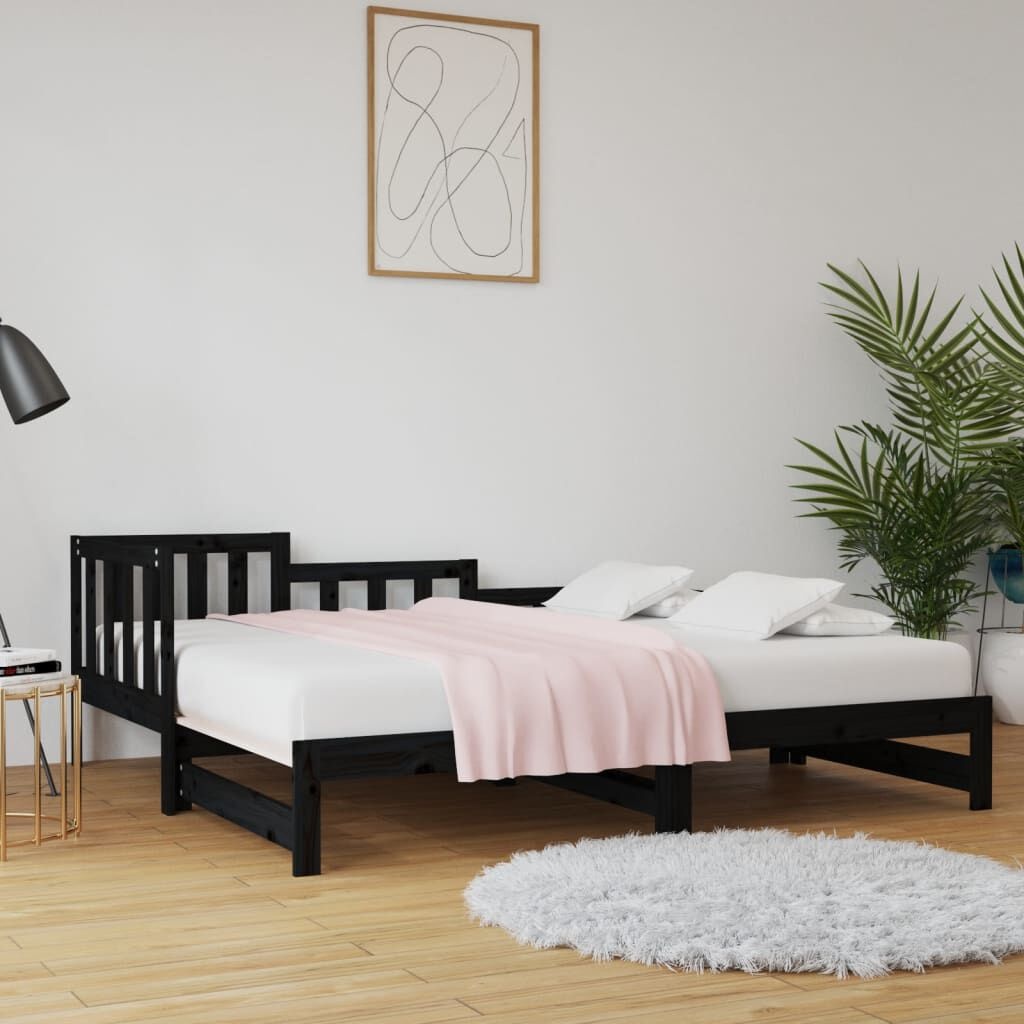 vidaXL Slaapbank uitschuifbaar 80x200 cm massief grenenhout zwart