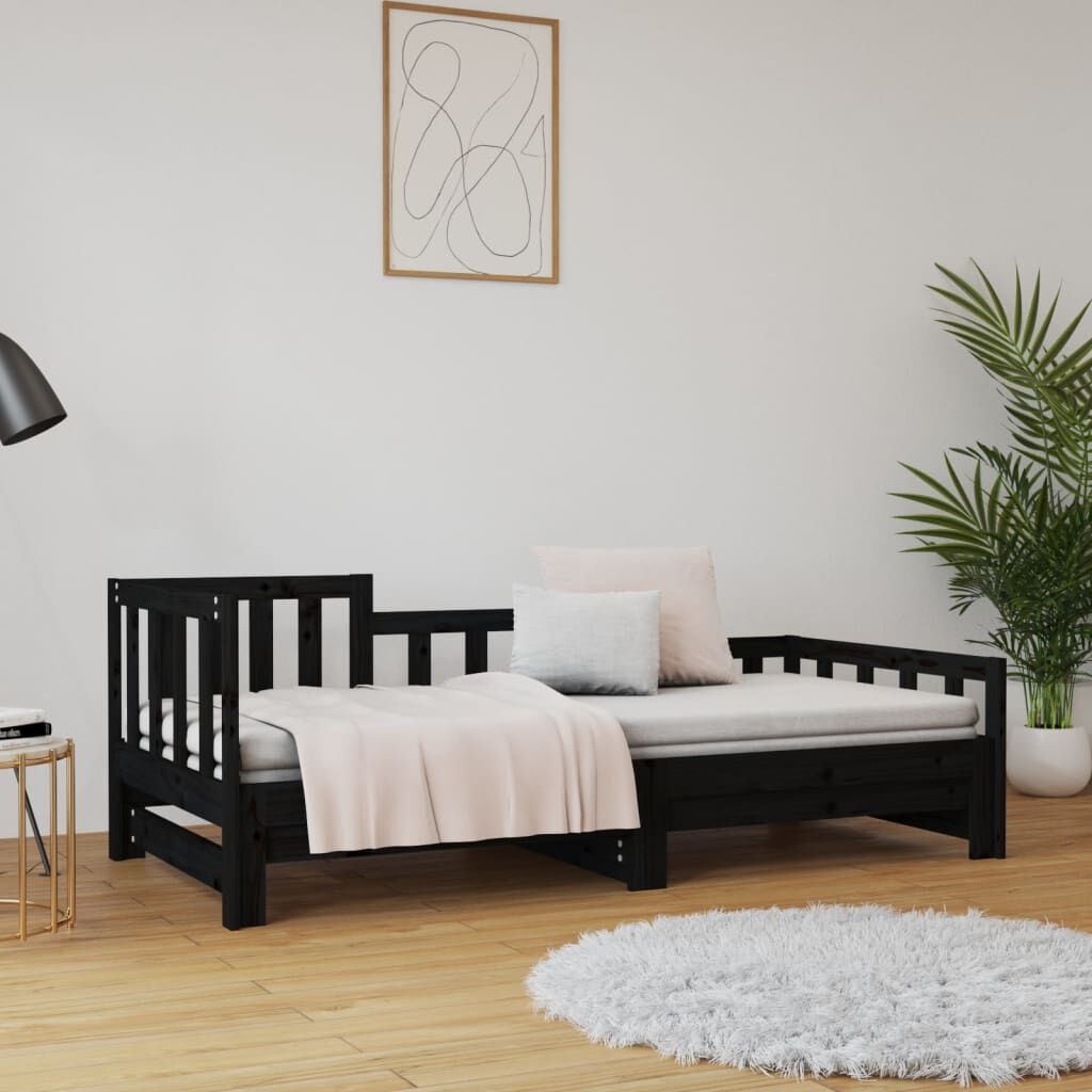 vidaXL Slaapbank uitschuifbaar 80x200 cm massief grenenhout zwart