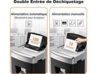 Bonsaii Papiervernietiger, 120 vellen, met automatische toevoer, P-4-microsnede, uitgerust met een container van 23 liter en 4 wielen (C233-B)