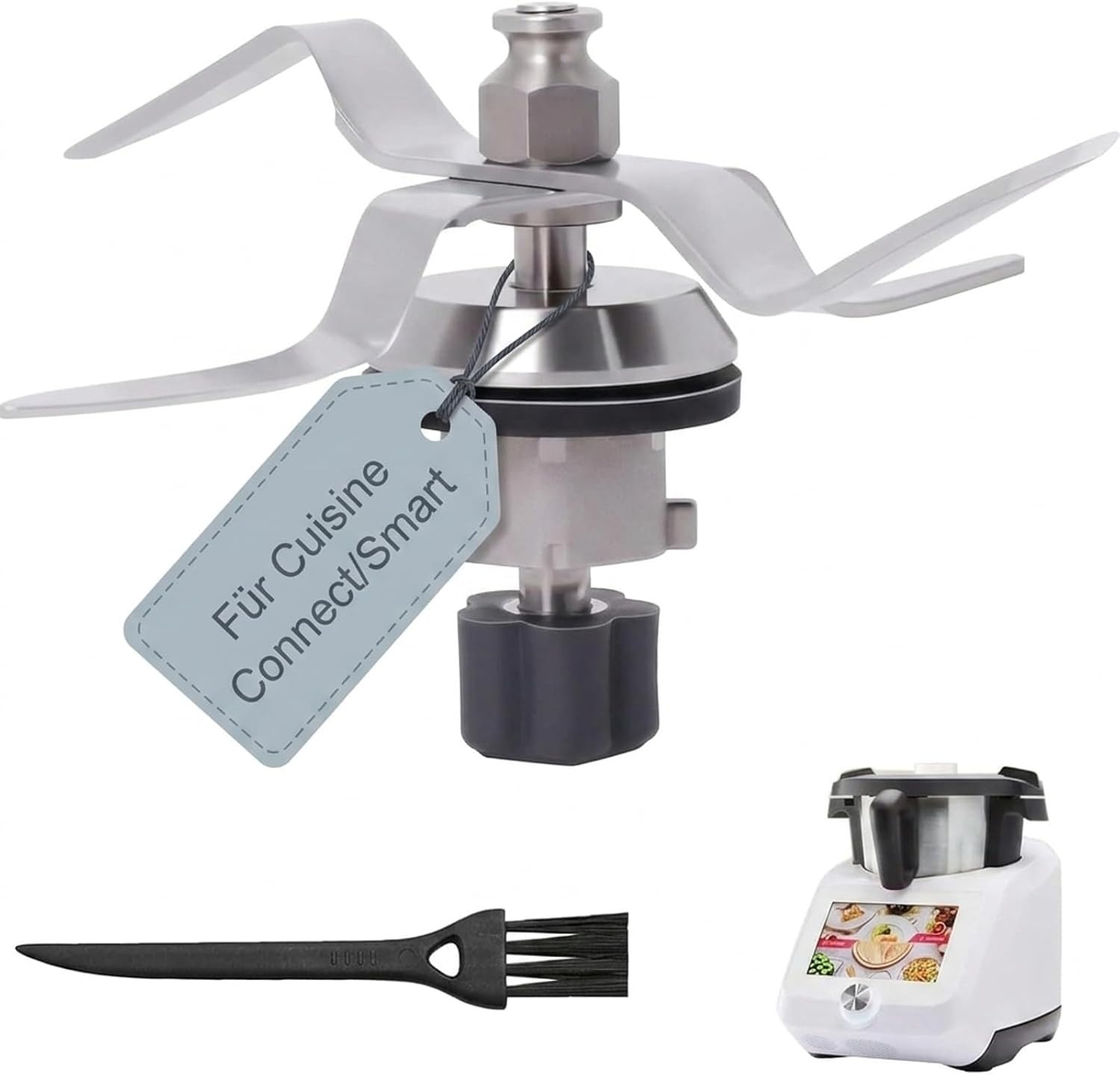 Vervangend mes voor Silvercrest Monsieur Cuisine Connect / Monsieur Cuisine Smart, roestvrij staal reservemes, accessoires voor Monsieur Cuisine, met 1 reinigingsborstel (basis met 5 tanden)