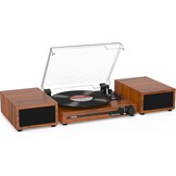 Udreamer platenspeler met 2 dubbele stereoluidsprekers, vintage draaitafel Bluetooth 5.3 ondersteunt 3 snelheden, AUX-in, RCA-lijn, USB, draadloos afspelen, bruin