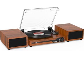 Vintage platenspeler met Bluetooth, 2x 10W speakers, 3 snelheden - Bruin (35% korting)